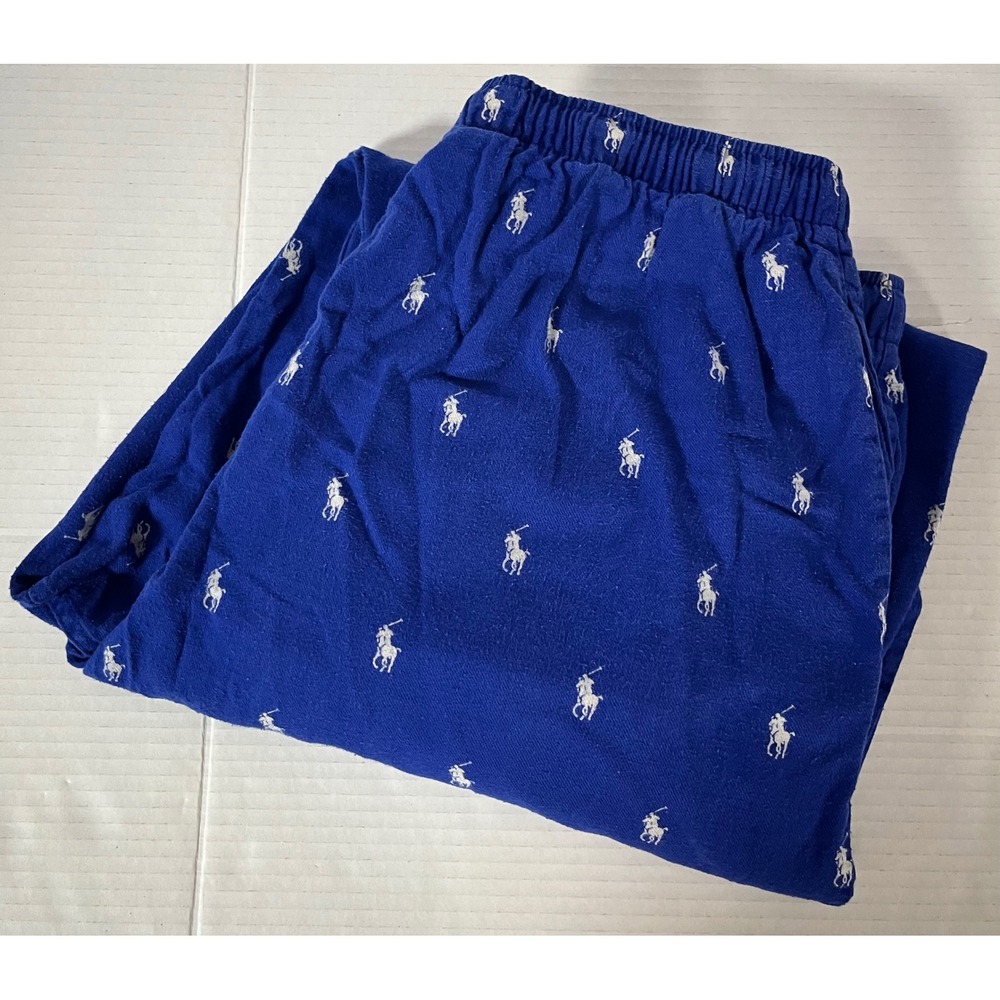 Polo Ralph Lauren Pajama Pants Women Large Blue Pony Print Cotton Lounge - Picture 7 of 7